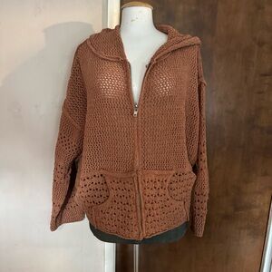 POL Full Zip Chunky Knit Hoodie Oversized Cozy boho